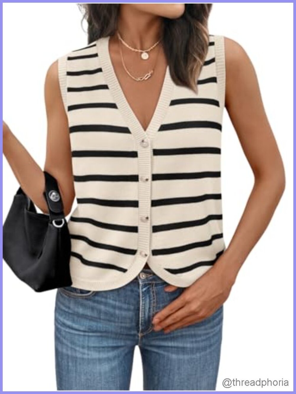 Women's V-Neck Button Down Sleeveless Knit Sweater Vest